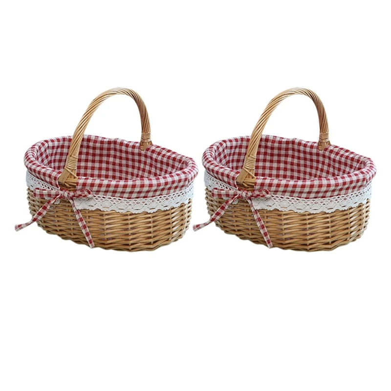 

3X Wicker Basket Gift Baskets Empty Oval Willow Woven Picnic Basket With Handle Wedding Basket Small