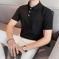classic knitt lapel polo shirts for men summer short sleeve solid color casual slim polo shirt social party tee tops streetwear