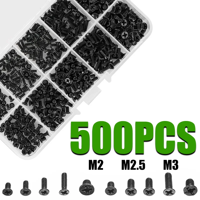 

500PC M2 M3 Screw Set KM2 Machine Laptop Screw Flat Head Phillips Drive Accessories Repair Computer Electronic Laptop Screws Kit