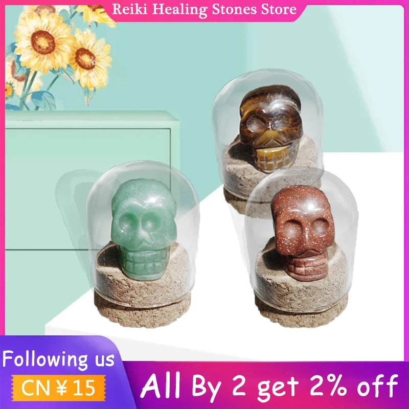 

Natural Crystal Skull Statuette Glass Bottle Lapis Lazuli Home Decor Mystery Box 13 colors Obsidian Sculpture Ornament Gift Suit