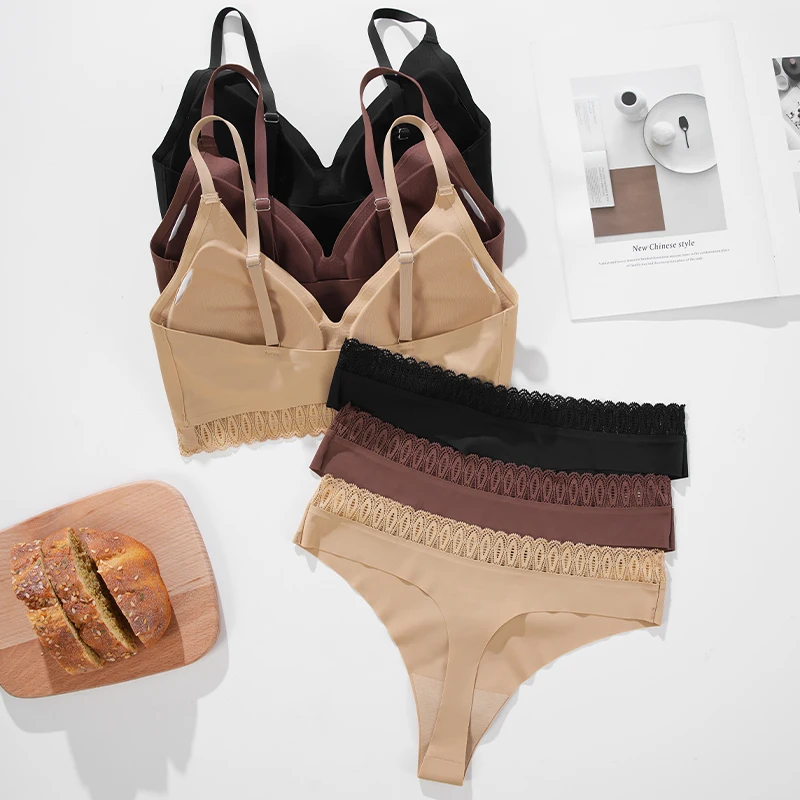 Женский Бесшовный Бюстгальтер И Трусы Мягкий Эластичный Спортивный Без Костей