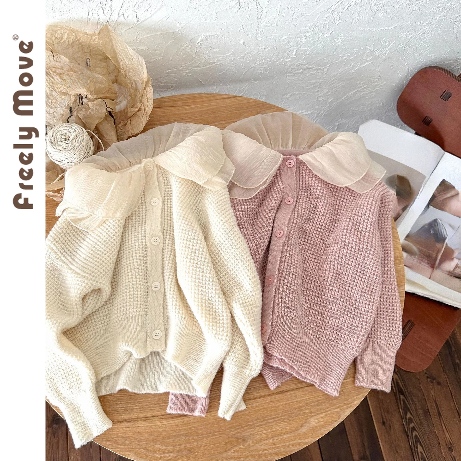 

Freely Move Autumn Winter Toddler Sweater Cardigan Sweet Kids Baby Girls Clothes Ruffles Knitted Jacket 2023 Girls Sweater Coats