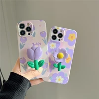 cute 3d purple eugene folding flowers stand girl soft case for iphone 11 12 pro max 7 8 plus xr x xs se 2020 phone cover fundas