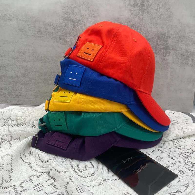 

AC Studio Unisex Solid Color Smiley Baseball Caps Breathable Cotton Snapback Sun Hat Men's Street Hip Hop Cap Korean Fashion Hat