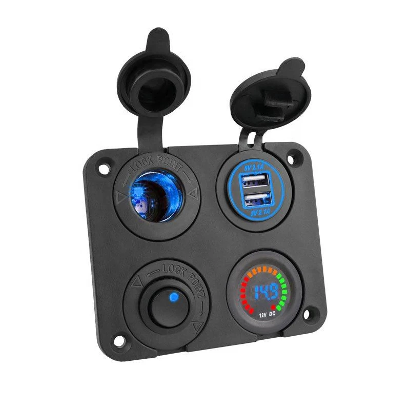 

4 IN 1 Switch Panel Cigarette Lighter Socket Outlet 12V 4.2A Dual USB Car Charger Color Voltmeter for Truck Car Marine Boat RV
