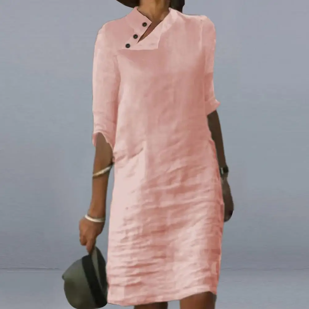 

Retro Solid Color Loose Dress for Women Casual Solid Pullover Dress Streetwear Spring Cotton Linen Loose Dresses Women Clothing