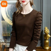 xiaomi mjia cotton womens long sleeved t shirt soft skin friendly breathable sweat absorbing pleated top temperament clothes