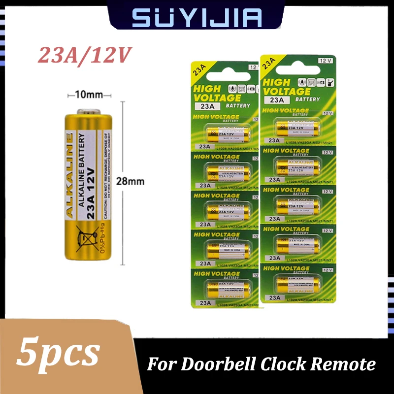 Щелочная батарея A23 23A12V 5 шт., 23GA A23S E23A EL12 MN21 MS21 V23GA L1028 GP23A LRV08 для пульта дистанционного управления, дверного звонка, сухой аккумулятор