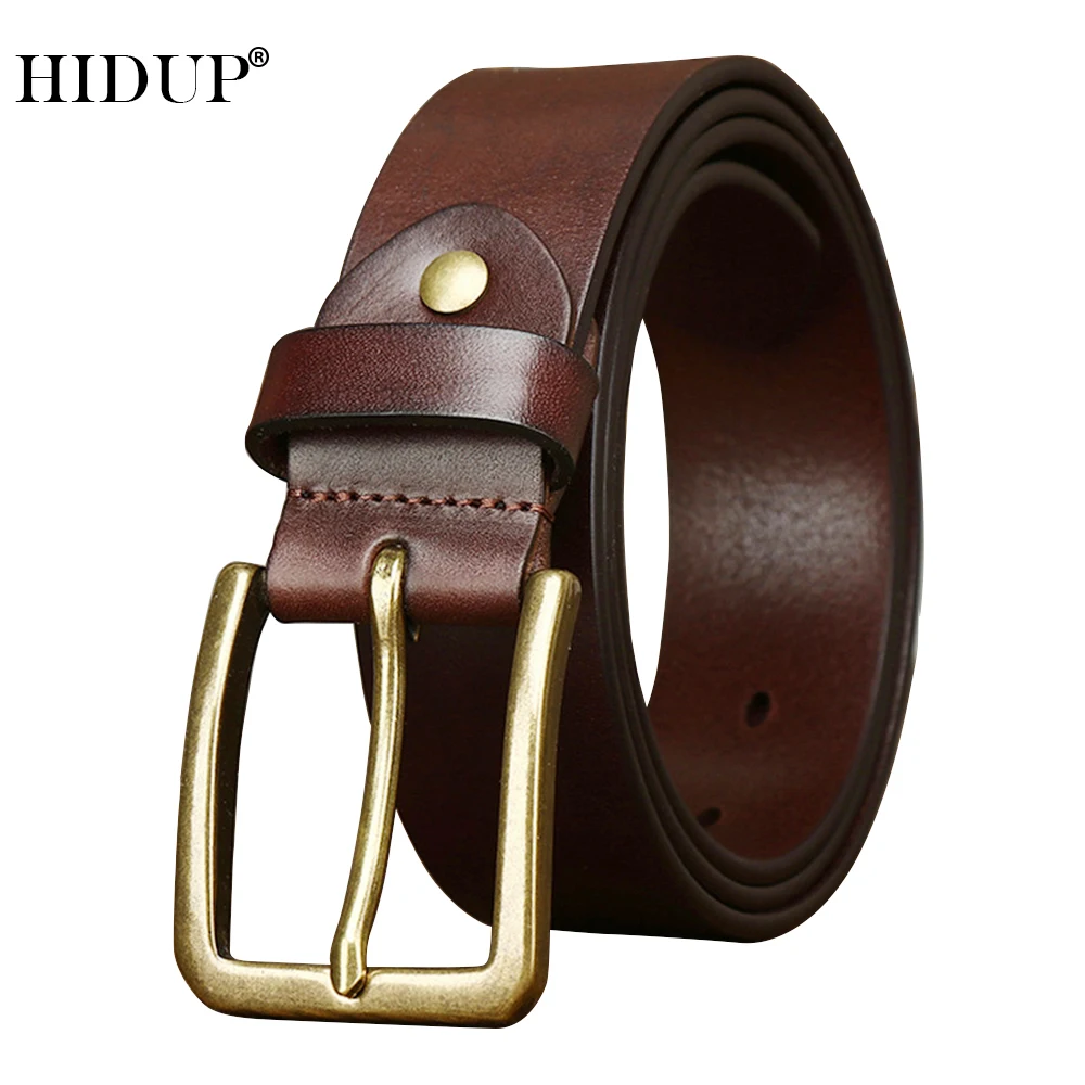 HIDUP 100% Pure Cowhide Belt for Male Solid Brass Buckle Jeans Accessories NWJ1229