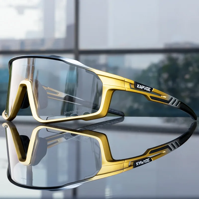 

Kapvoe New Cycling Glasses Photochrom Gold Cycling Sunglasses Mountain Mtb Bike Bicycle Eyewear Women Sports Goggles Skating