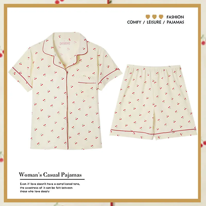 Women's Sleepwear Set Cute Print Short Set Pajamas for Women Cotton Pajama Set Sweet Short Sleeve Top & Shorts Summer Pijamas