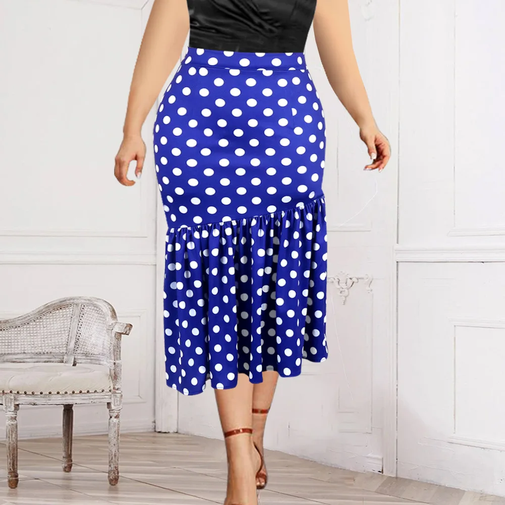 

High Waist Polka Dot Ruffle Swing Skirt Party Women's Pleated Patchwork Lantern Skirts Woman Fashion Office Lady Summer 2022