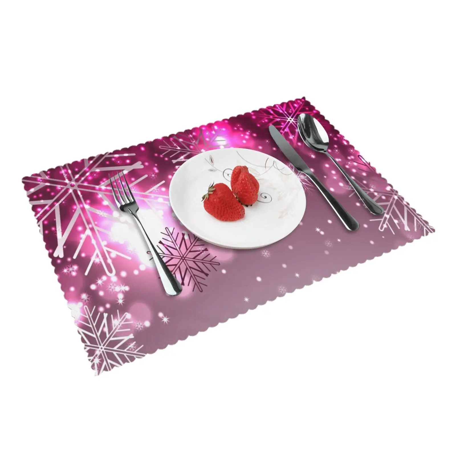 

Purple Shine Placemats for Table Polyester Set of 4 Christmas Snowflakes Single Side Printed 12x18 Inch Strong Heat Resistance