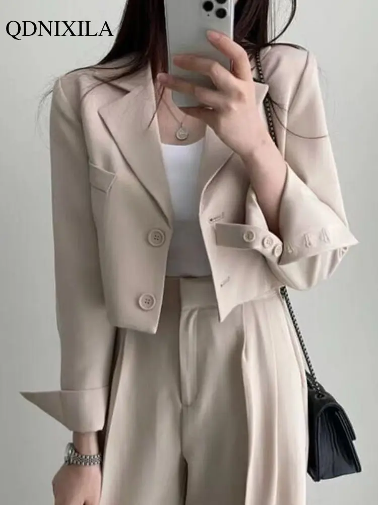 

2023 Women Pant Sets New In Blazer Sets Chic and Elegant Trouser Set Korean Style Lapel Button High Waist Fashion 2 Piece Sets
