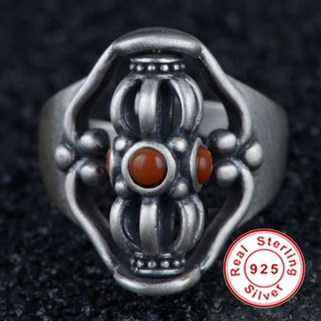

Weight 7.9g Tibetan Buddhism Men's Ring Sterling Silver 925 Resizable Rotatable Rings For Man Anxiety Fidgeting Fine Jewelry