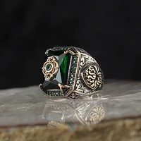 925 sterling silver engraved custom cut green zircon stone men s ring 925 sterling silver jewelry