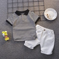 cotton lapel striped t shirt pants summer boy clothing korean baby set short sleeve clothes children 2 piece boy set ensemble