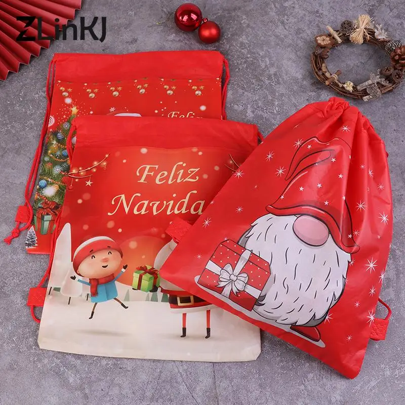 

1Pcs Santa Claus Drawstring Bags Kids Favors Non-Woven Fabric Backpack Birthday Event & Party Supplies Travel Storage Package