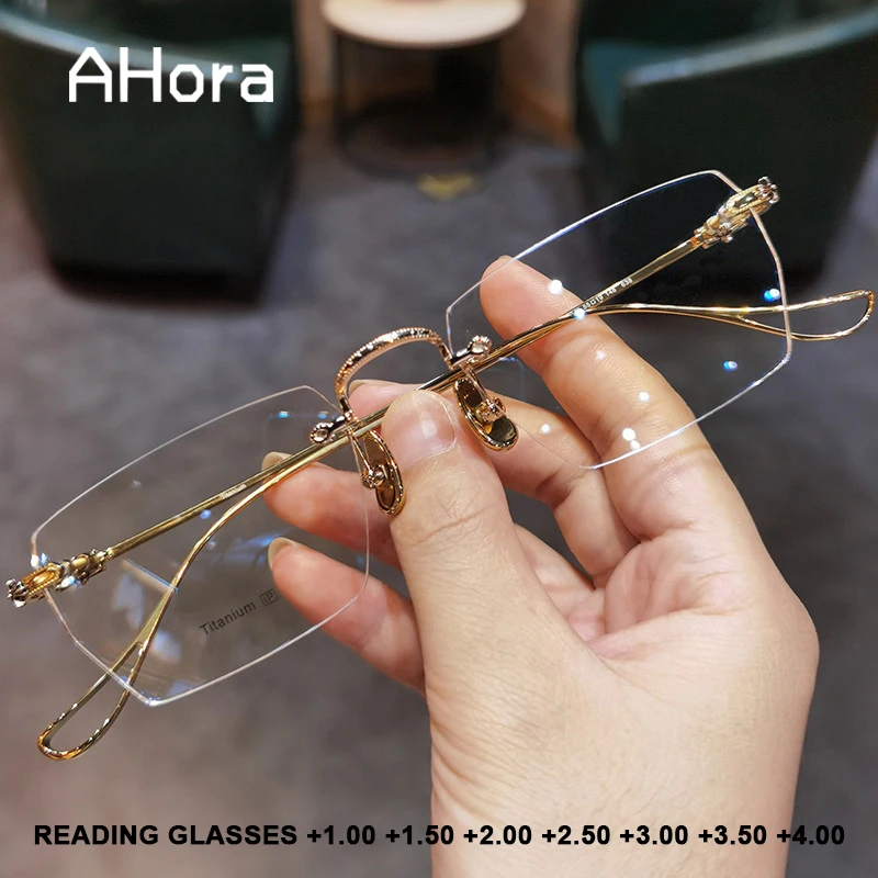 

Ahora 2022 New Rimless Reading Glasses Women Men Ultralight Business Presbyopia Computer Eyeglasses Anti Blue Light +1.0 to +4.0