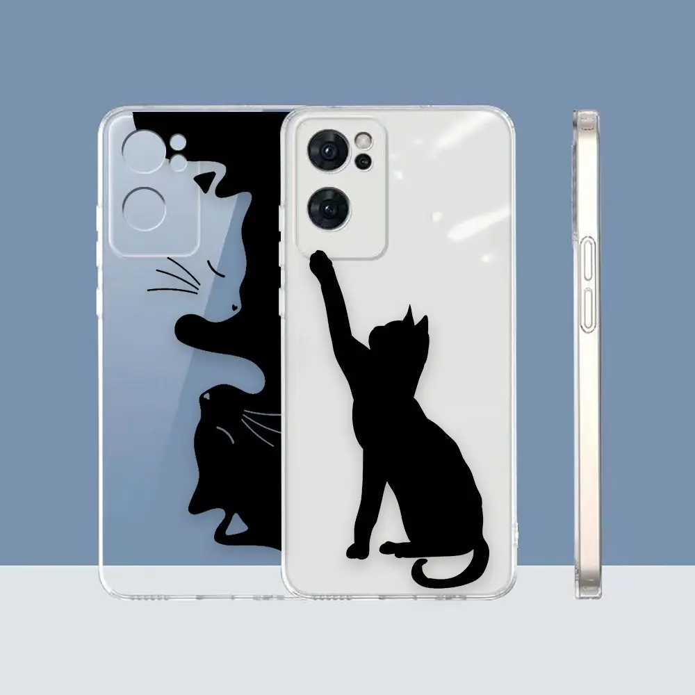 

Clear Phone Case Cover For OPPO RENO 2Z 3 4 4F 5 5F 6 6Z 7 7Z F21 FIND X5 X X3 PRO LITE 5G 4G Case Funda Cute Black Funny Cat