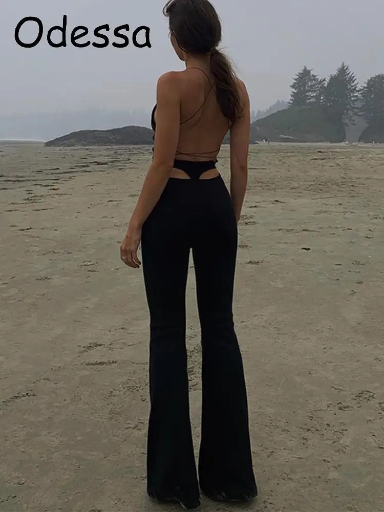 

Брюки-клеш Женские в стиле E-Girl, с высокой талией и вырезами