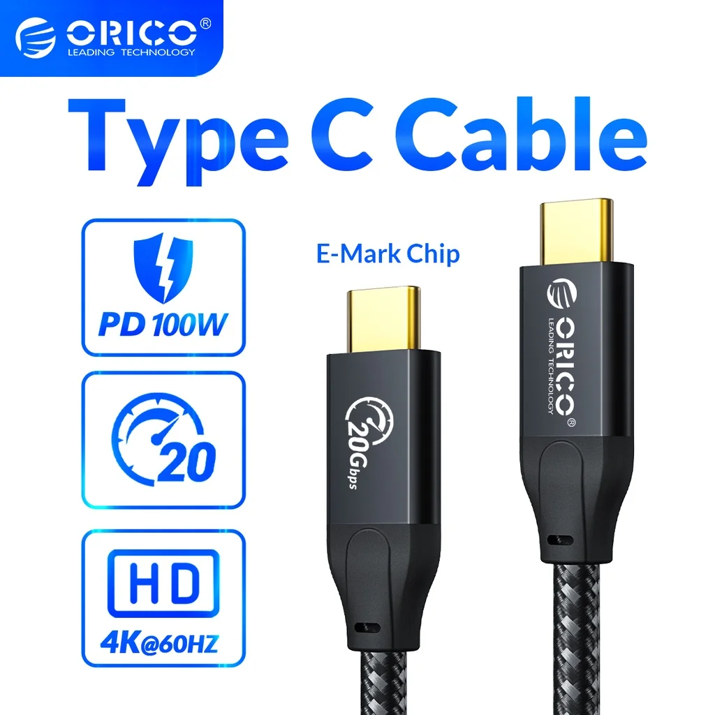 

ORICO PD 100W Power usb c cable 20Gbps SuperSpeed Transfer 4K @60Hz mobile phone charging cable for xiaomi huawei type c cable