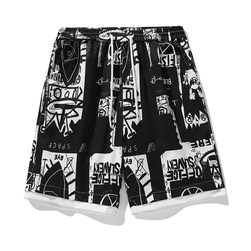 

Anime Cartoon Doodle Summer Mens Casual Shorts Plaid Beach Short Unisex Fashion Short Male Sport Shorts Brand Clothing 2022 New