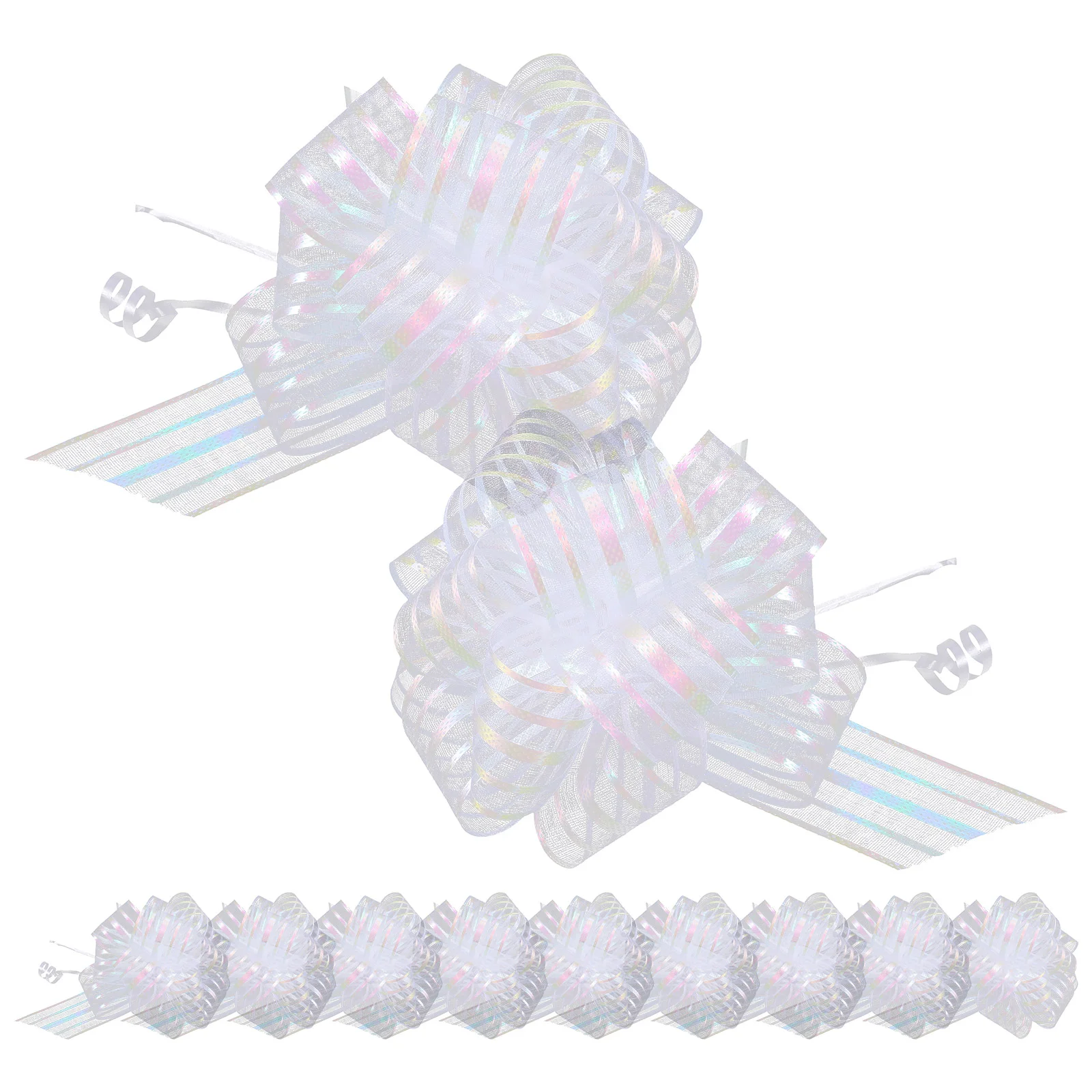 

Christmas Pull Bows Iridescent Organza Pull Ribbon String Bow White Large Gift Wrapping Christmas Wedding Baskets