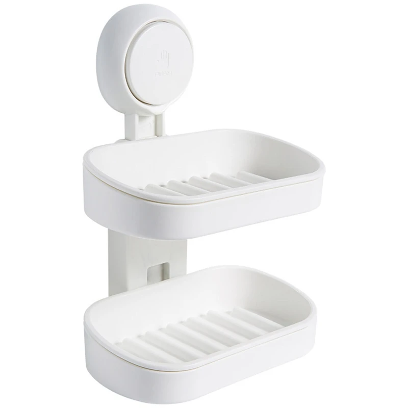 

Wall Mounted Double Layer Soap Box Dishes Rack Living Room Sundries Organization