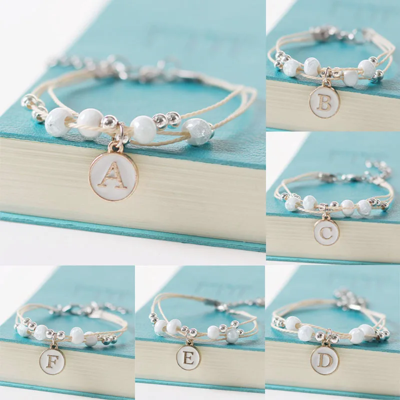 

A-Z 26 Letter Beads Initial Bracelet for Women Men Couple Fashion Woven Rope Round Enamel Friendship Birthday Party Jewelry Gift