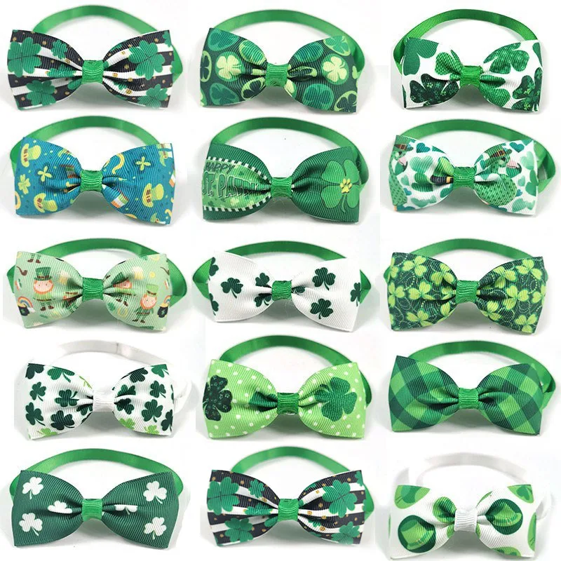 

50/100pcs St. Patrick's Day Pet Dog Bow Ties Holiday Green Neckties Collar Pet Puppy Dog Cat Ties Accessories Grooming Supplies