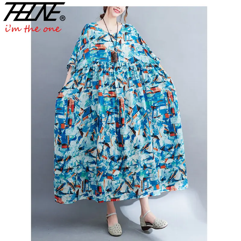 

Женское Хлопковое платье с цветочным принтом, свободное Повседневное платье в стиле ретро, модель 2023 в Корейском стиле на лето