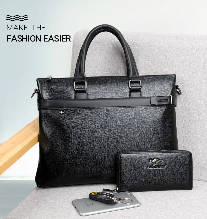 Men briefcases pole business Bag travel quality PU formal work handbags large capacity handbag Male Crossbody Messenger