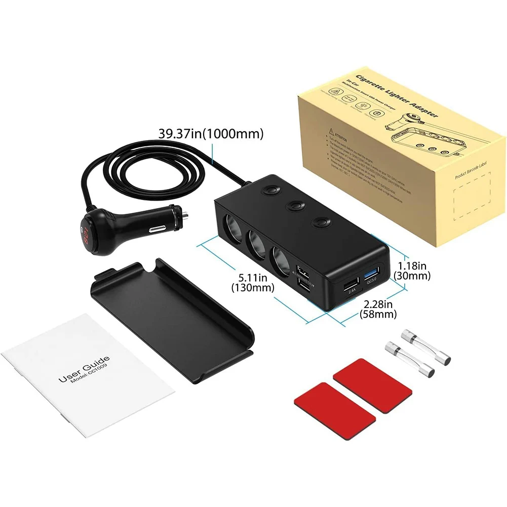 

QC 3.0 4 USB Ports 120W Car Charger 12V/24V Universal 3 Socket Power Adapter For Automobile Electronic Product Accessories