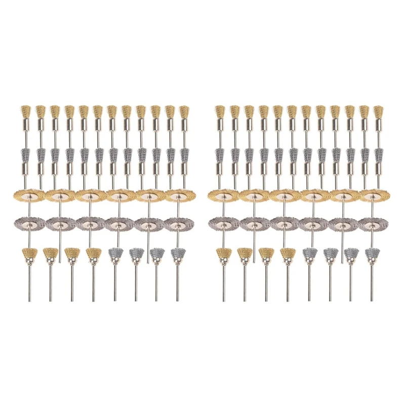 

88 Pieces Mini Wire Brush Wheel Cup Brass Steel Wire Brush Set 1/8inch (3mm) Shank for Power Dremel Rotary Tools