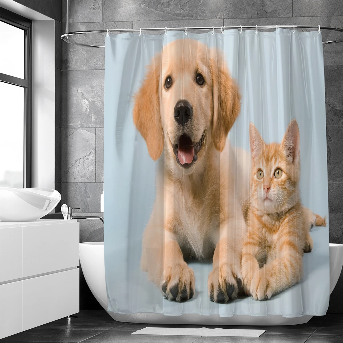 

Cat And Dog Shower Curtain for Bathroom Waterproof with Hook Creative Personality Anti Mould Dry Wet Separation Bathroom Curtain