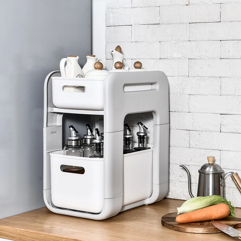 

2 Tiers Kitchen Storage Shelf Cabinet Convenient Spices Rack Narrow Gap Under Sink Organizer Box Bathroom Organizer Stand Makeup