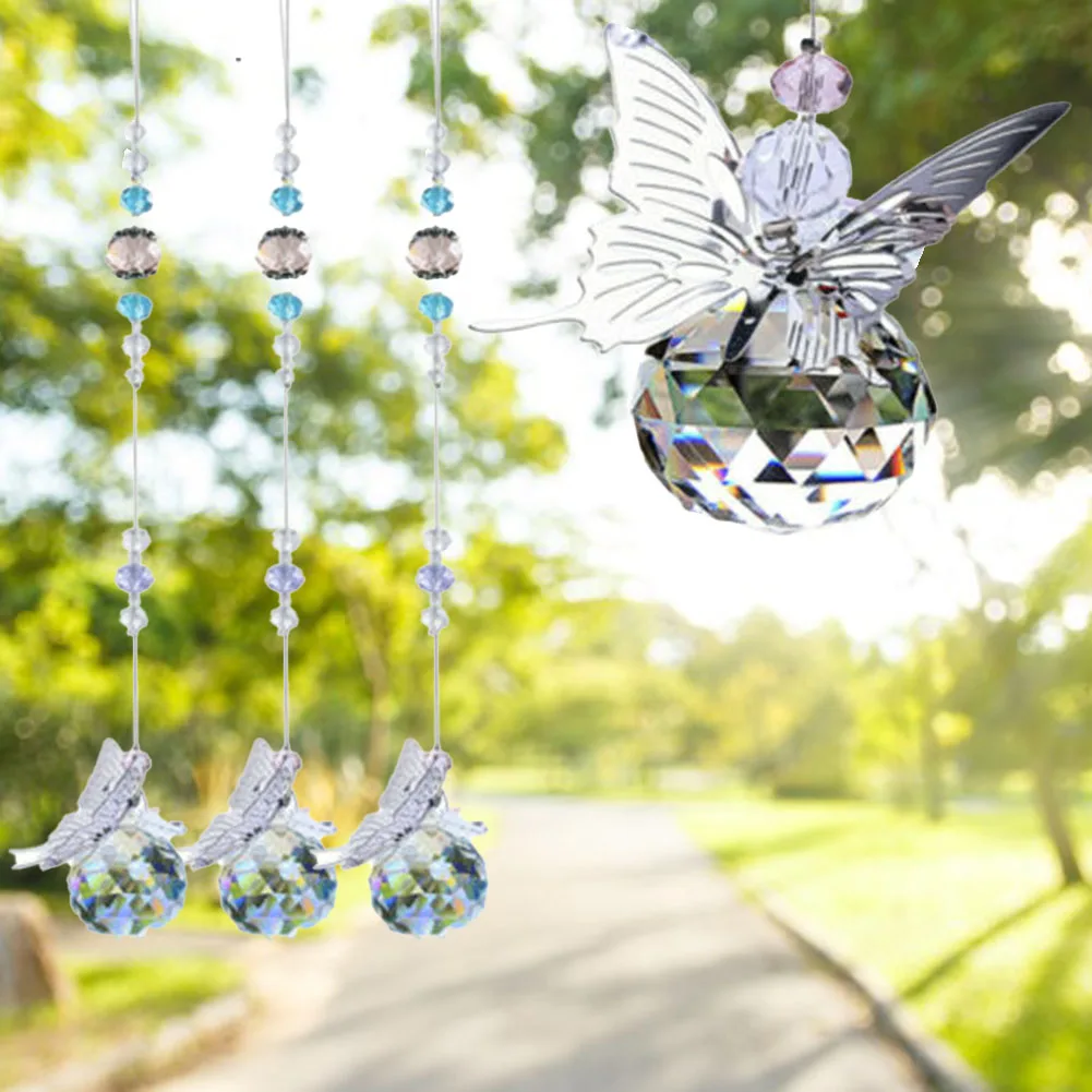 Crystal Ball Wind Chimes Hanging Sun Catchers Rainbow Maker Windchime Butterfly Pendant Home Garden Decoration images - 6