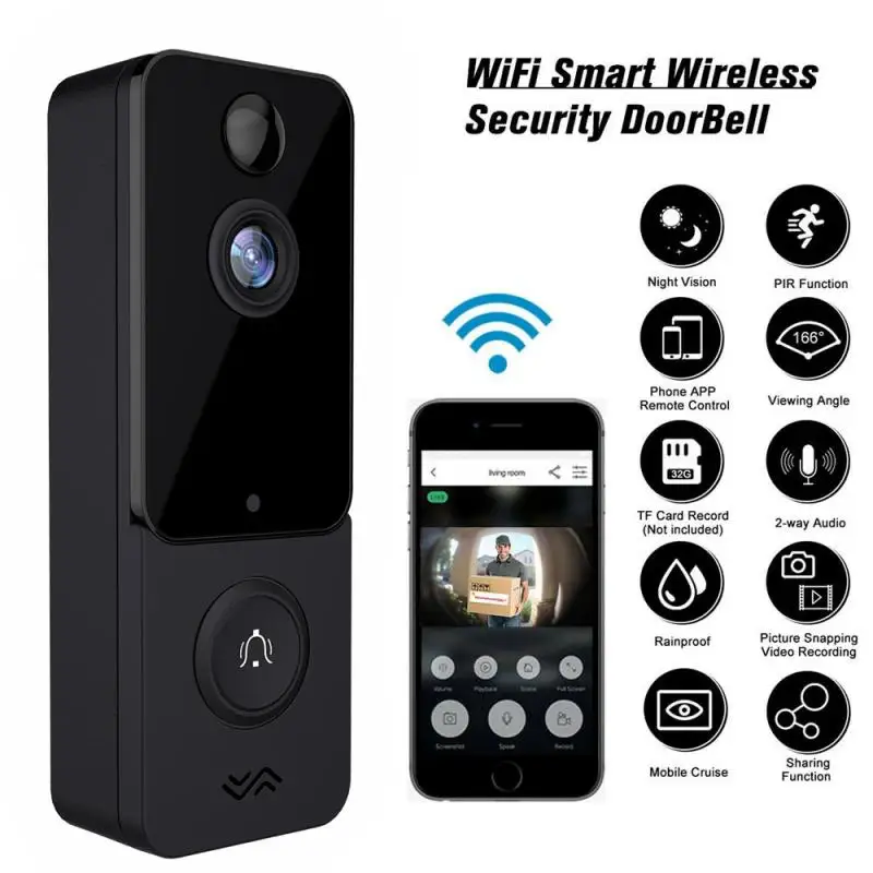 

T9 IP67 Weatherproof Smart Video Doorbell Camera WIFI 1080P Visual Intercom Night Vision IP Door Bell PIR Wireless Cameras