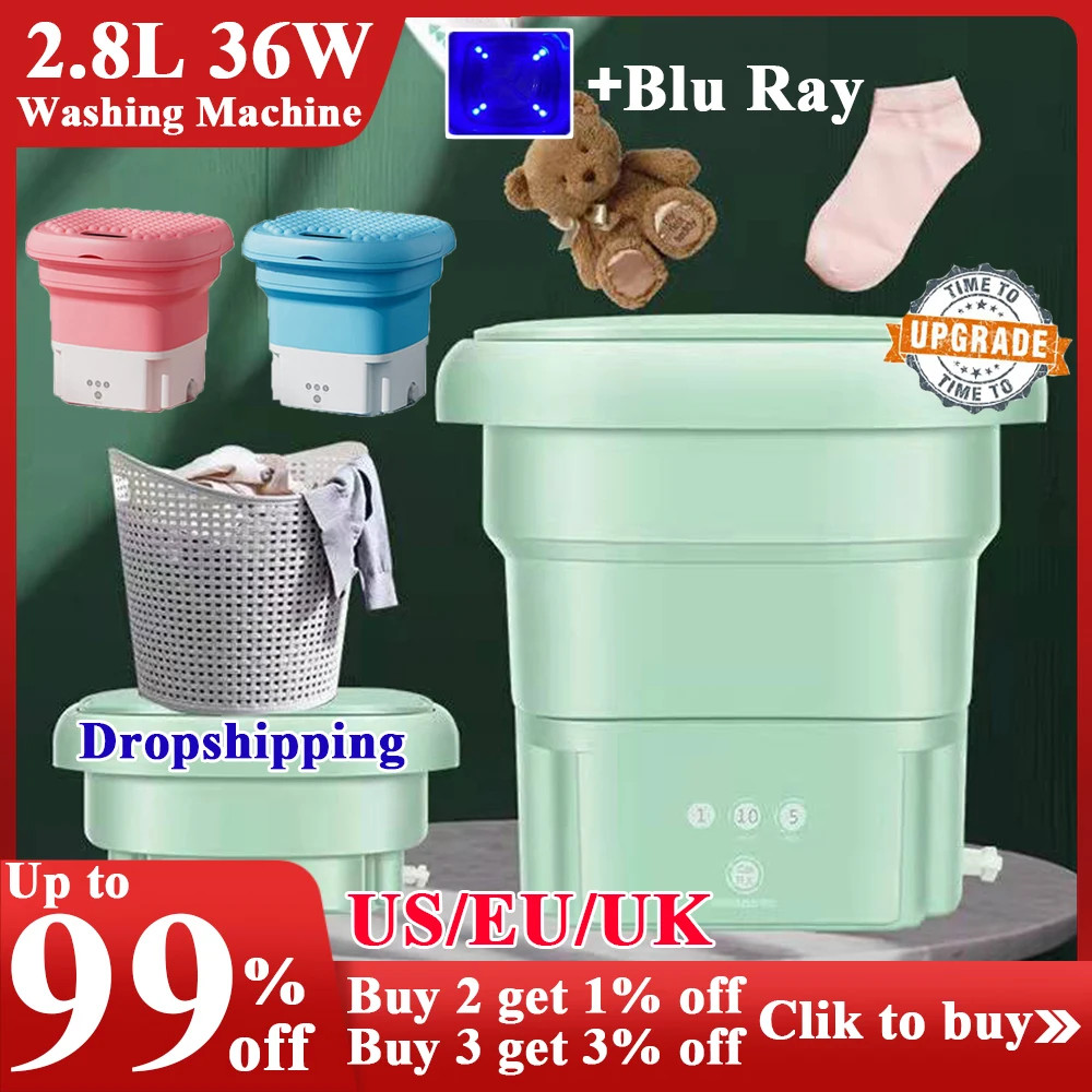

NEW 2.8L 36W Mini Folding Washing Machine with Dryer Bucket +Blu Ray for Clothes Socks Underwear Cleaning Travel Washing Machine