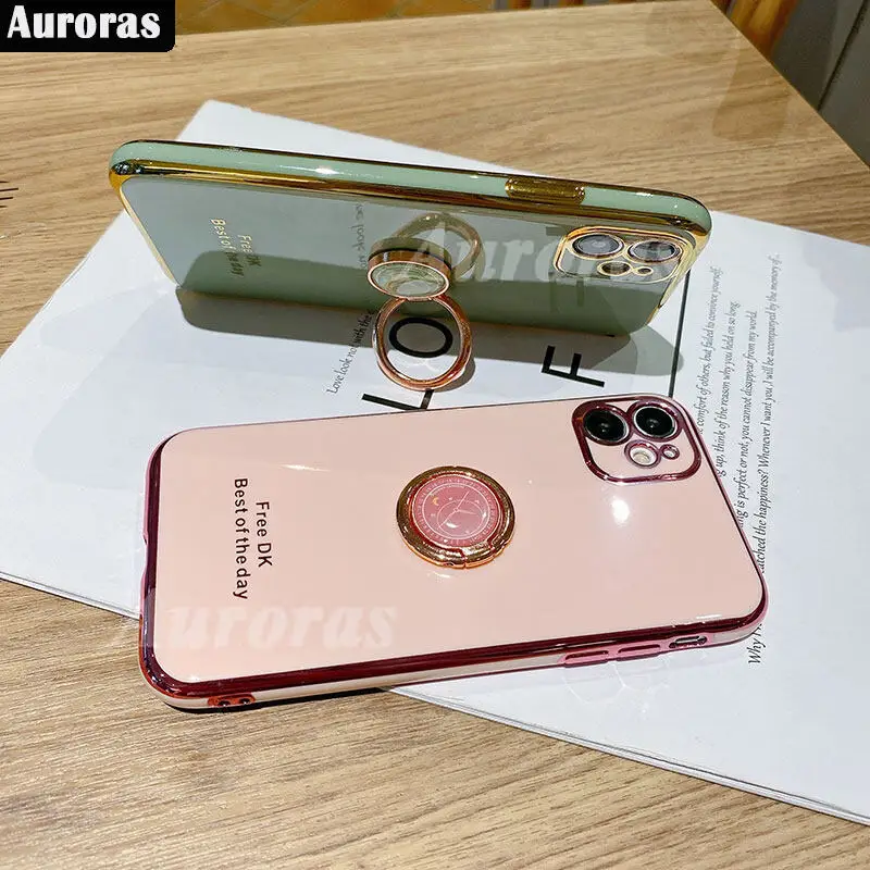 Auroras для VIVO Y03 Y18 4G Y18S чехол с кольцом однотонная Гальваническая силиконовая