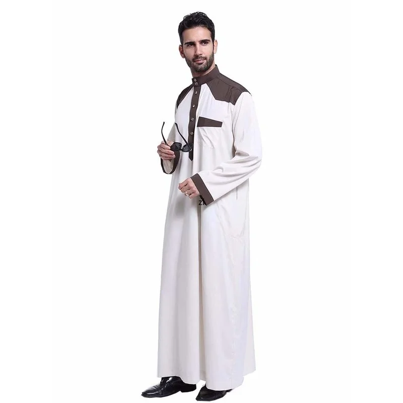 Men's Robe Ramadan Muslim Arabian Middle East Contrast Color Long Sleeve Spring Summer 2022 Kaftan Moroccan Saudi Vestidos