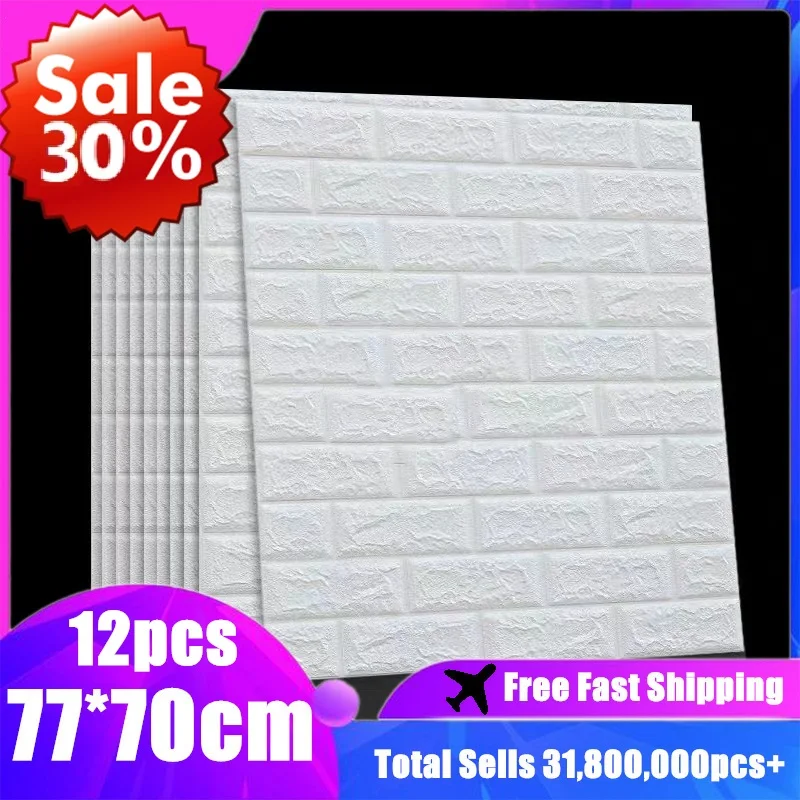 

1/5/12pcs 77*70cm Self Adhesive 3D Wallpaper Wall Decor Sticker Foam Brick Waterproof Mould Moisture Proof Bathroom Kitchen Room