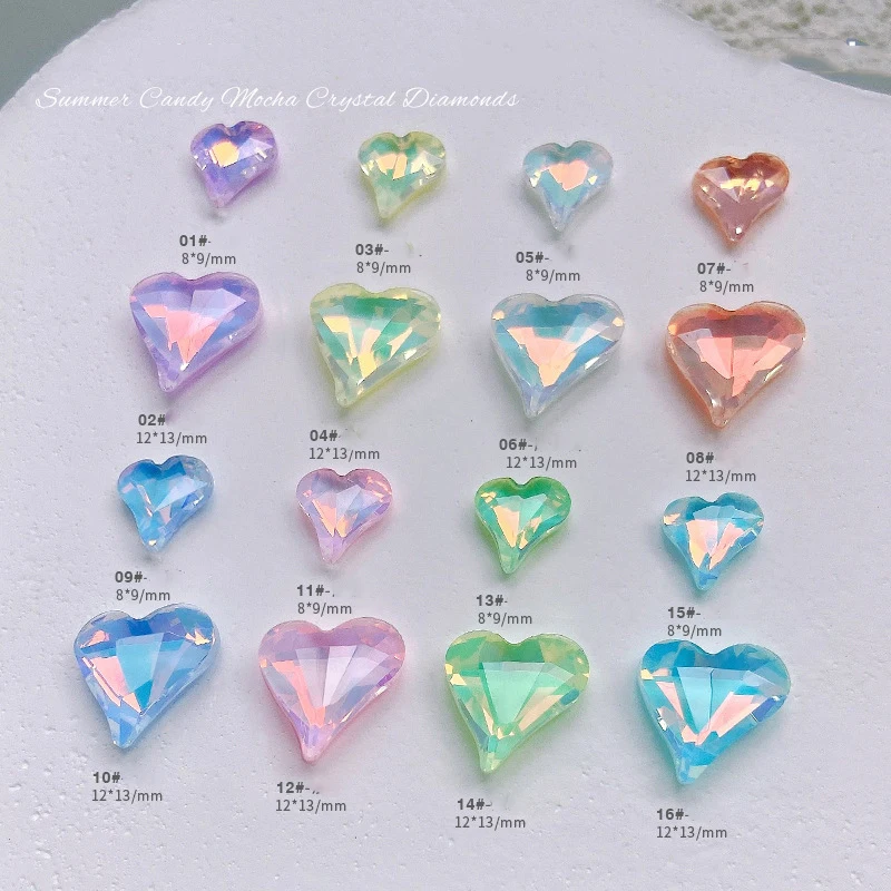 

Crystal Rhinestone Nail Jewellery 3pcs/set Macaron Colours Glitter Crooked Peach Heart Shape Nail Drill Accessories