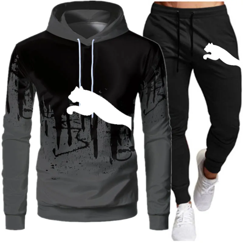 

Men's Brand Tracksuit Men's Hoodies + Sweatpants SetsCasual Sports Suits Winter New Men's Fashion Hooded Suits Clothes Men