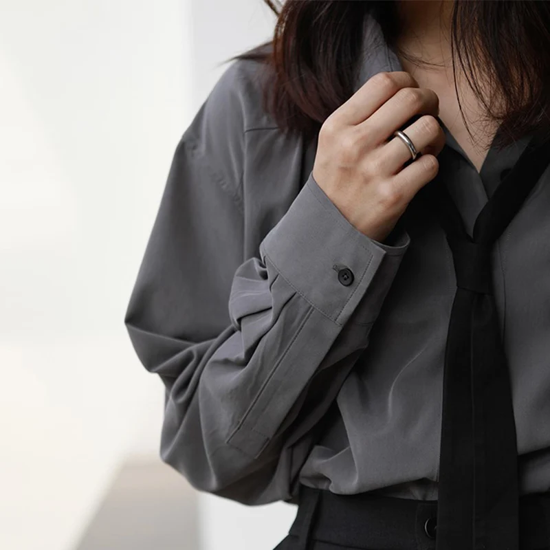 Женская рубашка на пуговицах однотонная блузка в Корейском стиле с длинным