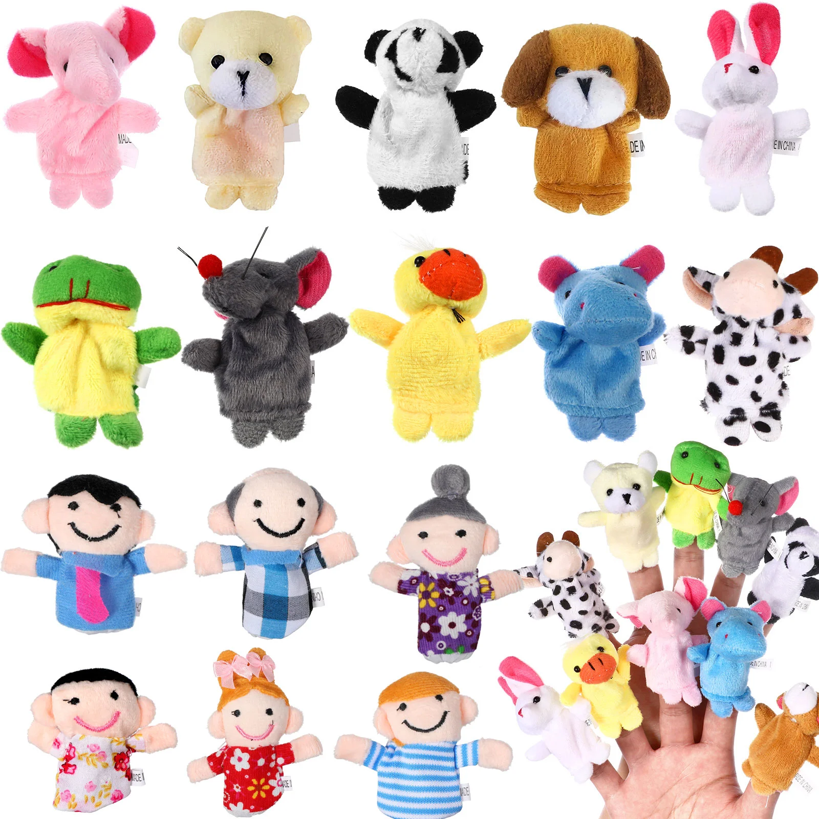 

16pcs Toddlers Finger Puppets Set Plush People Family Thumb Puppets Farm Educational Puppet for Children Toddler Random Pattern