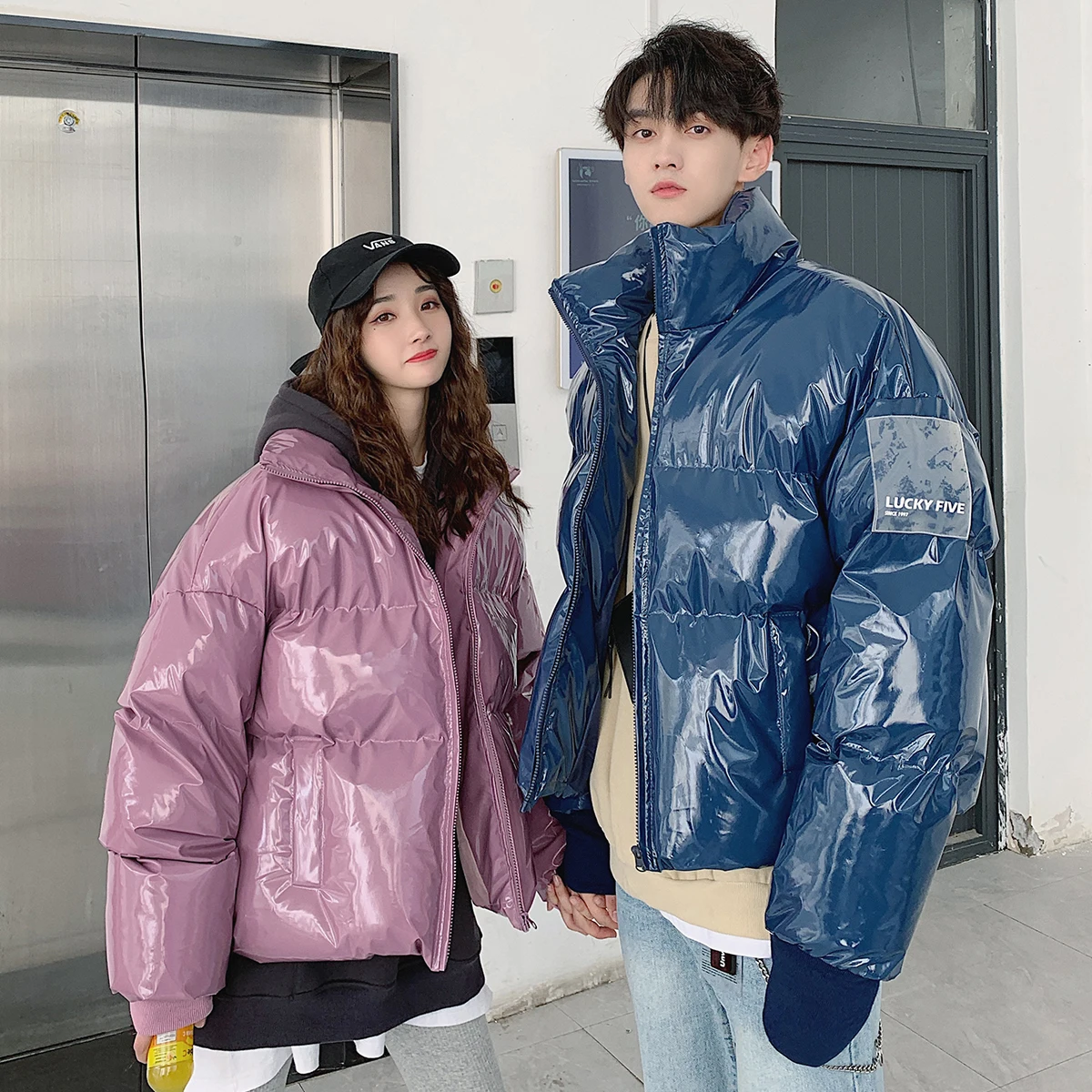 Oversized Bright Puffer Jacket Mens Winter Fluffy Warm Clothes Korean Fashion Ski Waterproof Coats Couples Plus Size Streetwear