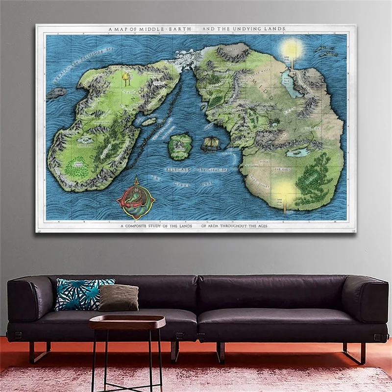 

84*59cm Retro Map Wall Art Poster Non-woven Canvas Painting Vintage Prints Unframed Pictures Living Room Home Decoration