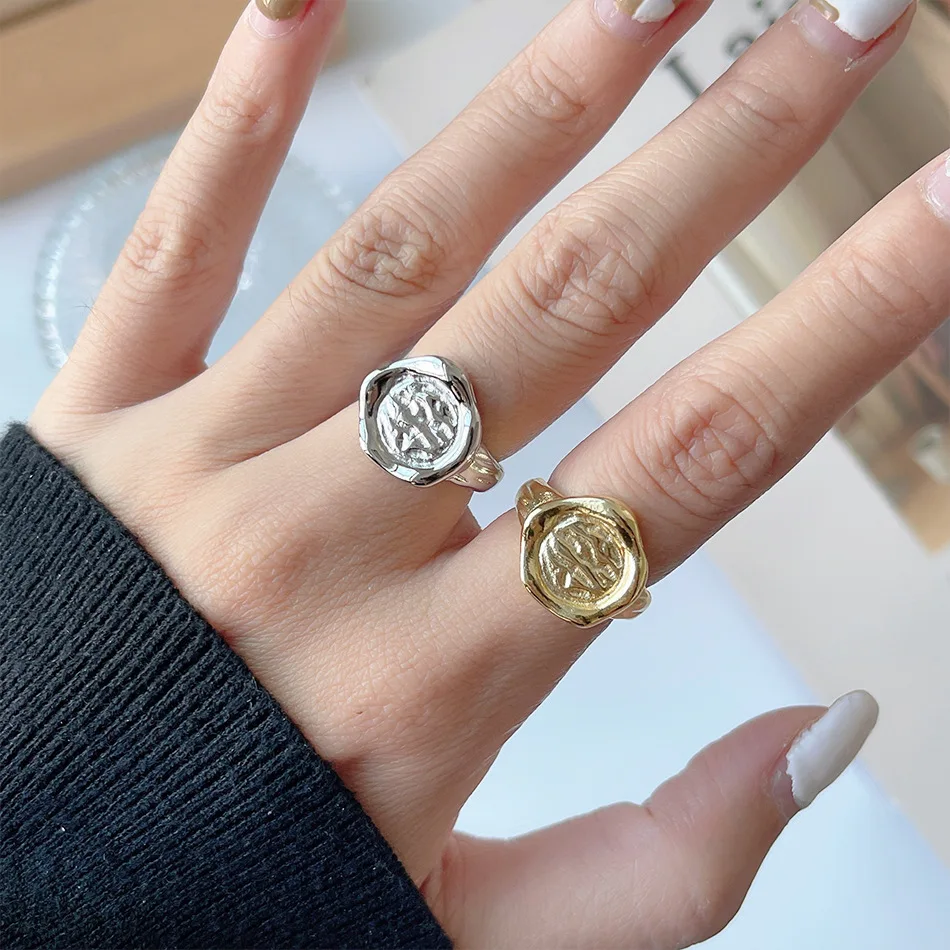 

Korean Niche Design Silver Coin Ring Female Temperamental Minority Design Ins Style Copper Plated Real Gold Open Ring Wholesale